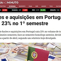 Fuses e aquisies em Portugal caem 23% no 1 semestre